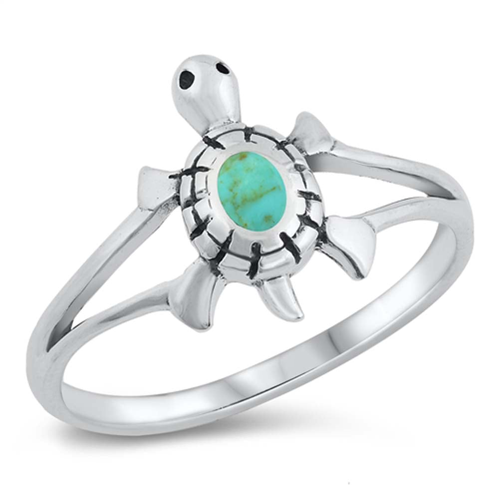 Sterling Silver Simulated Turtle Turquoise Stone Ring