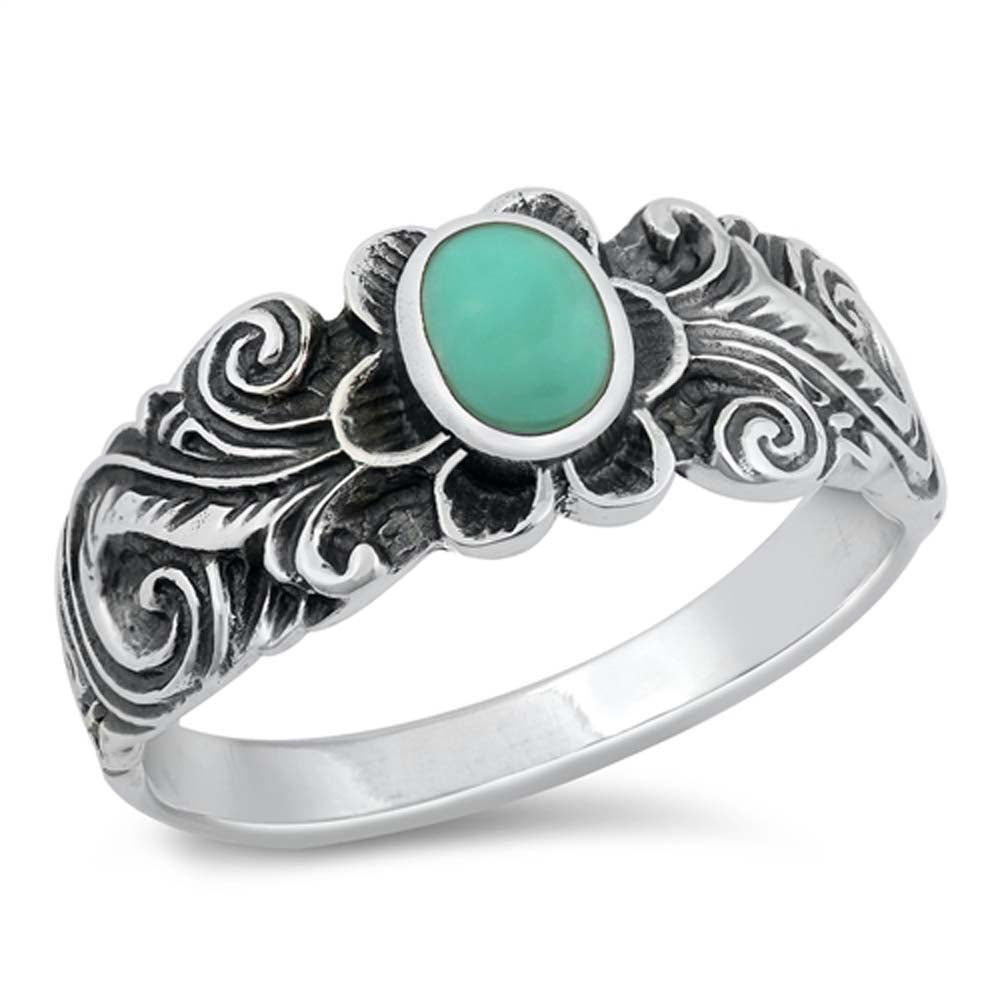 Sterling Silver Simulated Turquoise Stone Ring