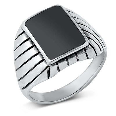 Sterling Silver Rectangular 18mm Black Onyx Stone Ring