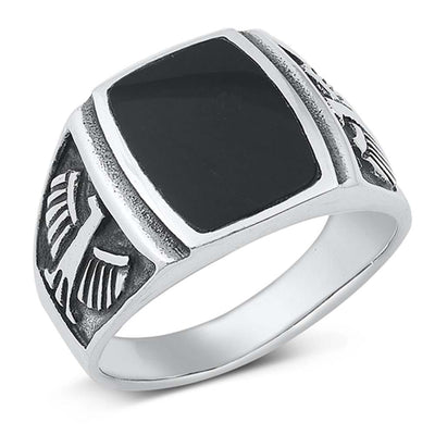 Sterling Silver Black Square 16mm Onyx Stone Ring