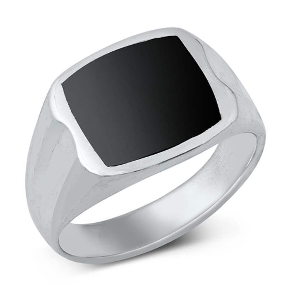 Sterling Silver Black Agate Square Stone Ring