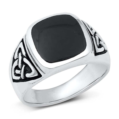 Sterling Silver Celtic Border Square 14mm Black Onyx Stone Ring