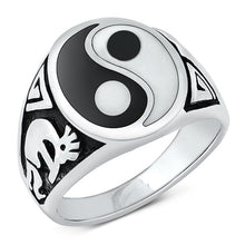 Load image into Gallery viewer, Sterling Silver Oxidized Round Yin Yang Stone Ring Face Height-17.4mm