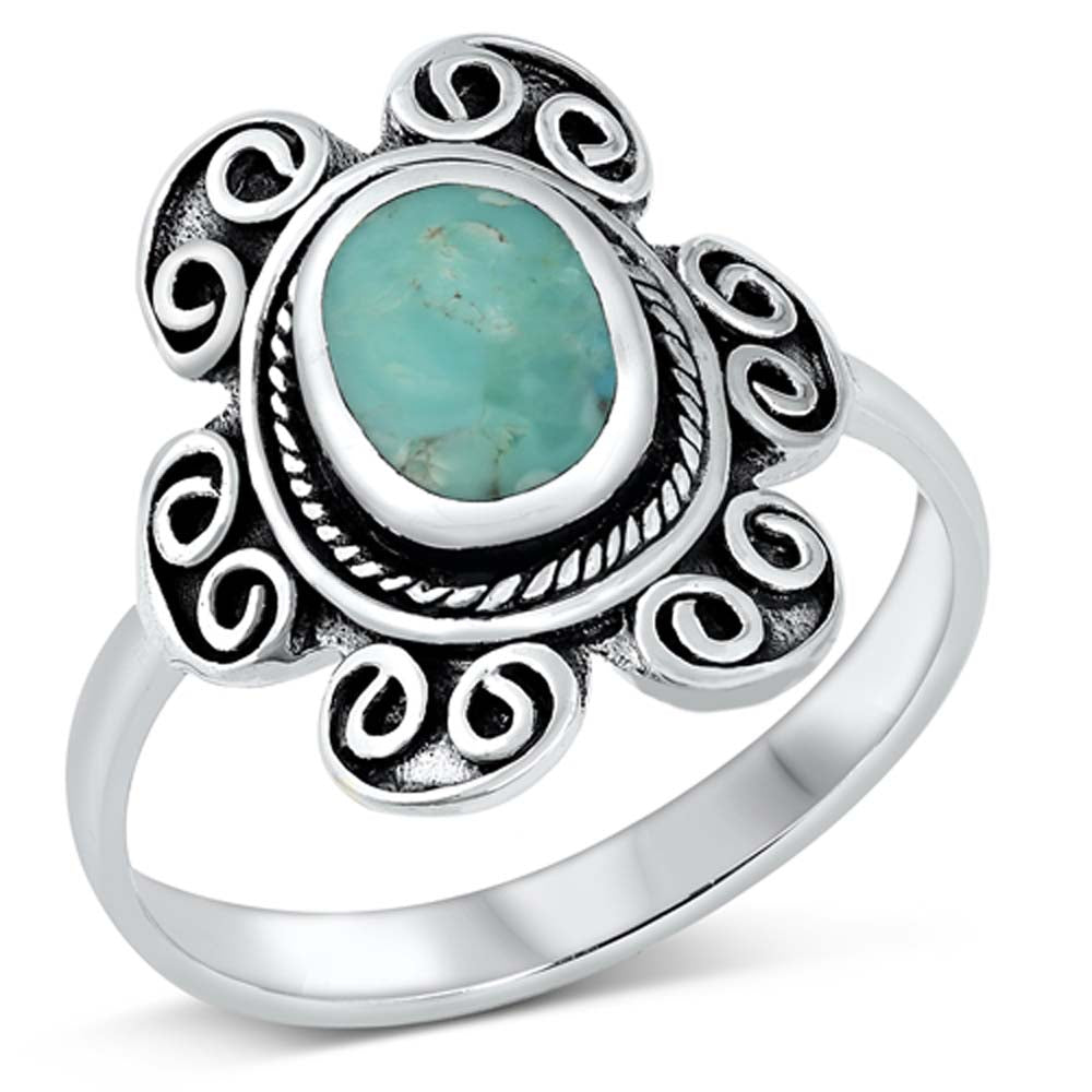 Sterling Silver Simulated Turquoise Stone Ring