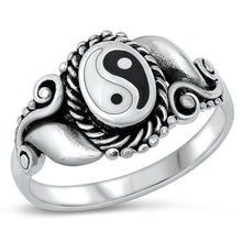 Load image into Gallery viewer, Sterling Silver Oxidized Black Agate Yin Yang Stone Ring