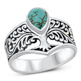 Sterling Silver Genuine Turquoise Stone Tree Ring