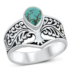 Sterling Silver Genuine Turquoise Stone Tree Ring