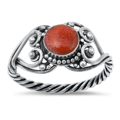 Sterling Silver Coral Ring - silverdepot