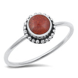 Sterling Silver Oxidized Round Red Coral Stone Ring