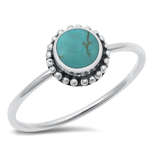 Sterling Silver Oxidized Round Genuine Turquoise Stone Ring