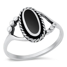 Load image into Gallery viewer, Sterling Silver Black Agate Stone Ring