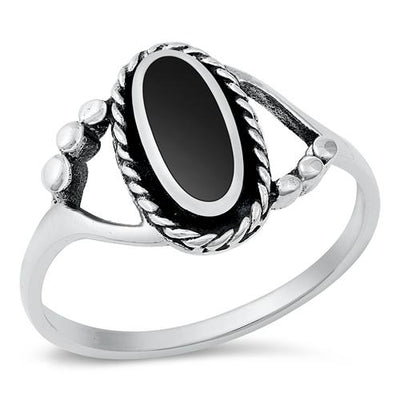Sterling Silver Black Agate Stone Ring