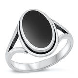 Sterling Silver Oxidized Black Agate Ring-16.4mm