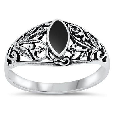 Sterling Silver Black Agate Stone Ring