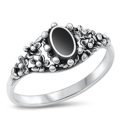Sterling Silver Black Agate Stone Ring
