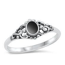 Load image into Gallery viewer, Sterling Silver Oxidized Crown Black Agate Stone Ring