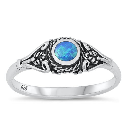 Sterling Silver Blue Lab Opal Leaf Design  Ring