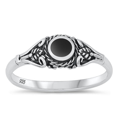 Sterling Silver Black Agate Leaf Band Ring