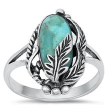 Load image into Gallery viewer, Sterling Silver Leaves Genuine Turquoise Stone Ring