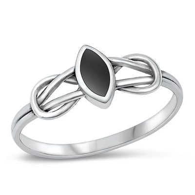 Sterling Silver Knot Black Agate Stone Ring