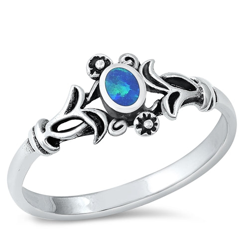 Sterling Silver Crown Blue Lab Opal Ring
