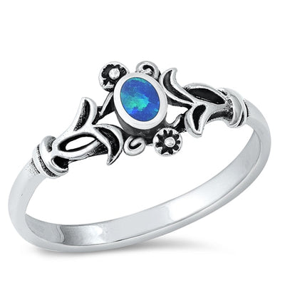 Sterling Silver Crown Blue Lab Opal Ring