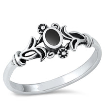 Load image into Gallery viewer, Sterling Silver Flowers Black Agate Stone Ring