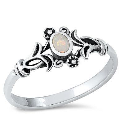 Sterling Silver Crown White Lab Opal Ring