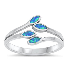 Sterling Silver Leaves 10.8mm Blue Lab Opal Ring