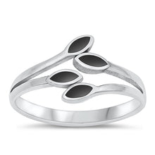 Load image into Gallery viewer, Sterling Silver Oxidized Leaves Black Agate Stone Ring