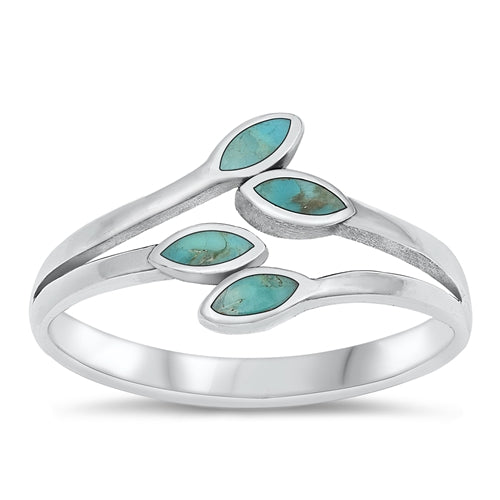 Sterling Silver Leaves 10.8mm Simulated Turquoise Stone Ring