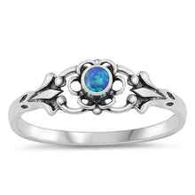 Load image into Gallery viewer, Sterling Silver Floral Blue Lab Opal Ring