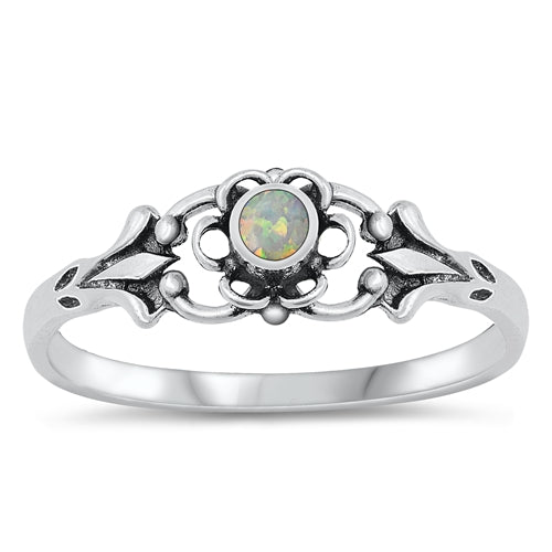 Sterling Silver Floral White Lab Opal Ring