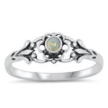 Load image into Gallery viewer, Sterling Silver Floral White Lab Opal Ring