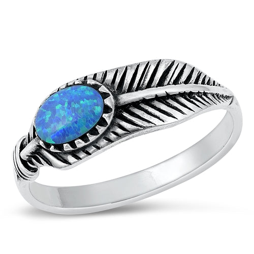 Sterling Silver Feather Blue Lab Opal Ring