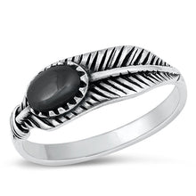 Load image into Gallery viewer, Sterling Silver Leaf Black Agate Stone Ring