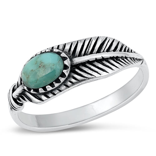 Sterling Silver Leaf Genuine Turquoise Stone Ring