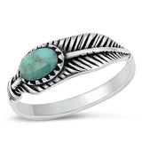 Sterling Silver Leaf Genuine Turquoise Stone Ring