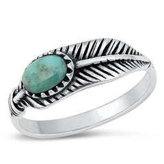 Sterling Silver Leaf Genuine Turquoise Stone Ring