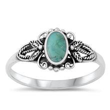 Load image into Gallery viewer, Sterling Silver Crown Oval Genuine Turquoise Stone Ring