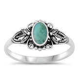 Sterling Silver Crown Oval Genuine Turquoise Stone Ring