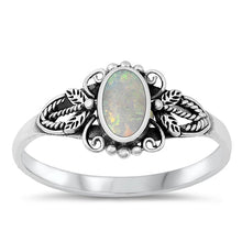 Load image into Gallery viewer, Sterling Silver Crown Oval White Lab Opal Stone Ring