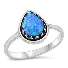 Load image into Gallery viewer, Sterling Silver Teardrop Blue Lab Opal Ring