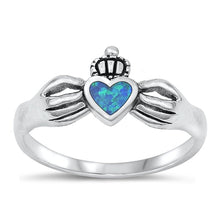 Load image into Gallery viewer, Sterling Silver Claddagh Blue Lab Opal Ring