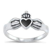 Load image into Gallery viewer, Sterling Silver Oxidized Claddagh Black Agate Stone Ring