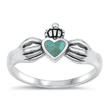 Sterling Silver Claddagh Genuine Turquoise Stone Ring