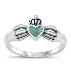 Sterling Silver Claddagh Genuine Turquoise Stone Ring