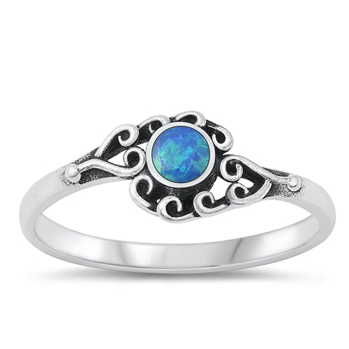 Sterling Silver 6.8mm Round Blue Lab Opal Ring