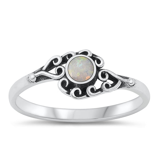 Sterling Silver 6.8mm Round  White Lab Opal Ring