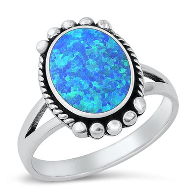 Sterling Silver Oval Blue Lab Opal Ring
